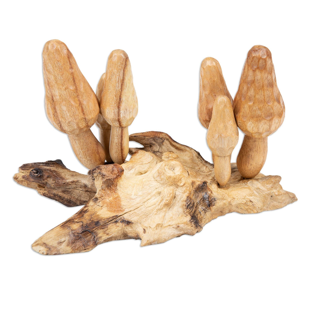 Handcrafted Jempinis and Benalu Wood Morchella Sculpture - Morchella Realm