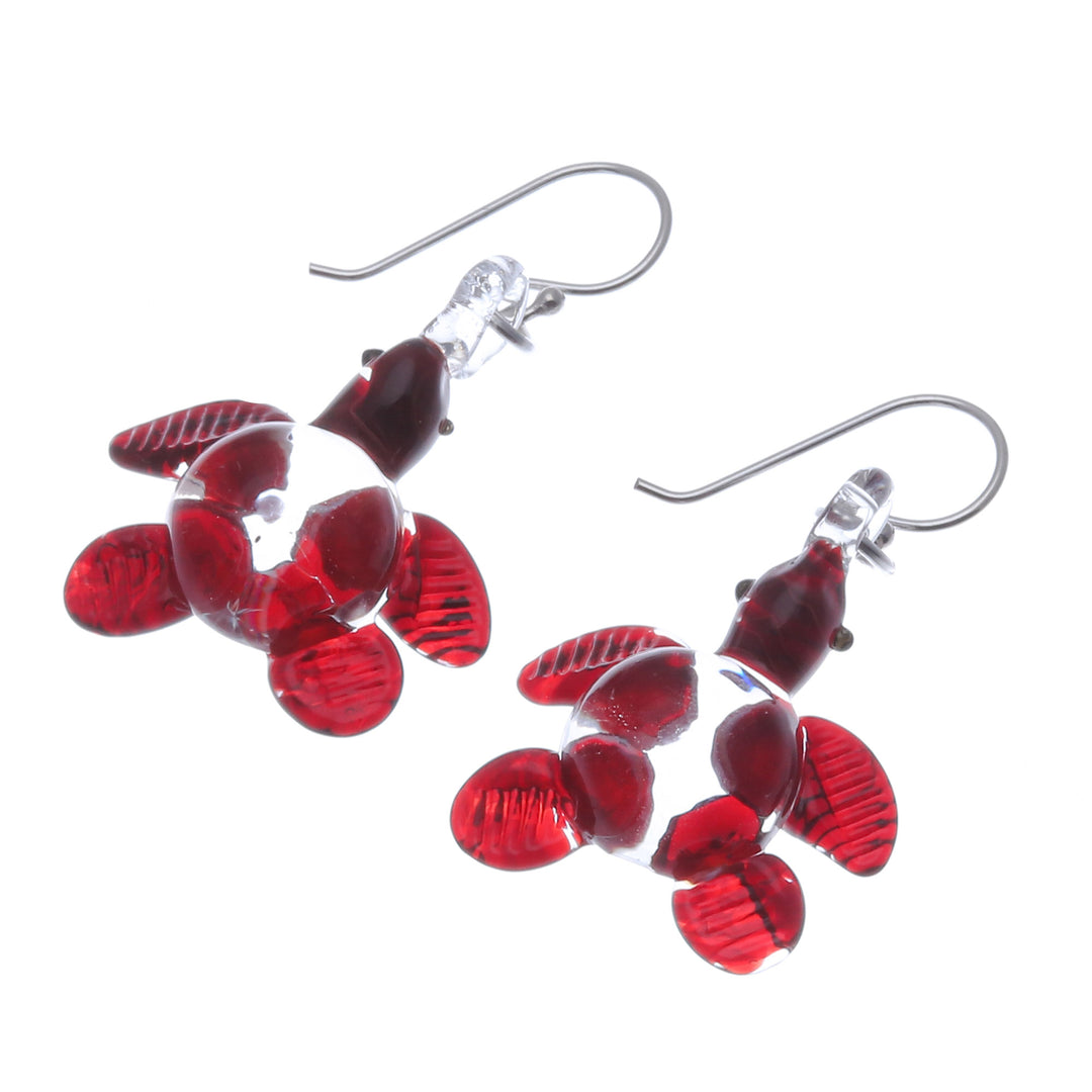 Handblown Red Glass Turtle Dangle Earrings from Thailand - Turtle Passion