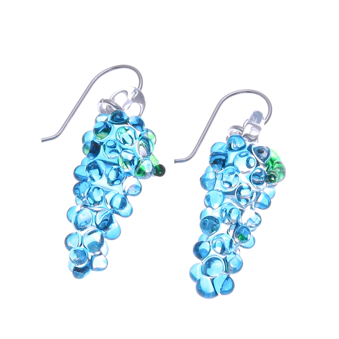 Blue & Green Grape-Inspired Handblown Glass Dangle Earrings - Azure Grapes