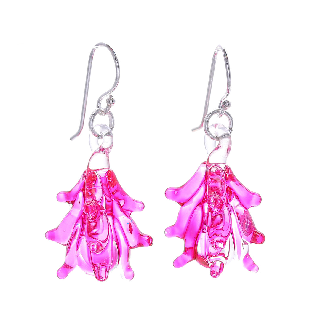 Tree-Inspired Handblown Glass Dangle Earrings in Fuchsia - Fuchsia Tree