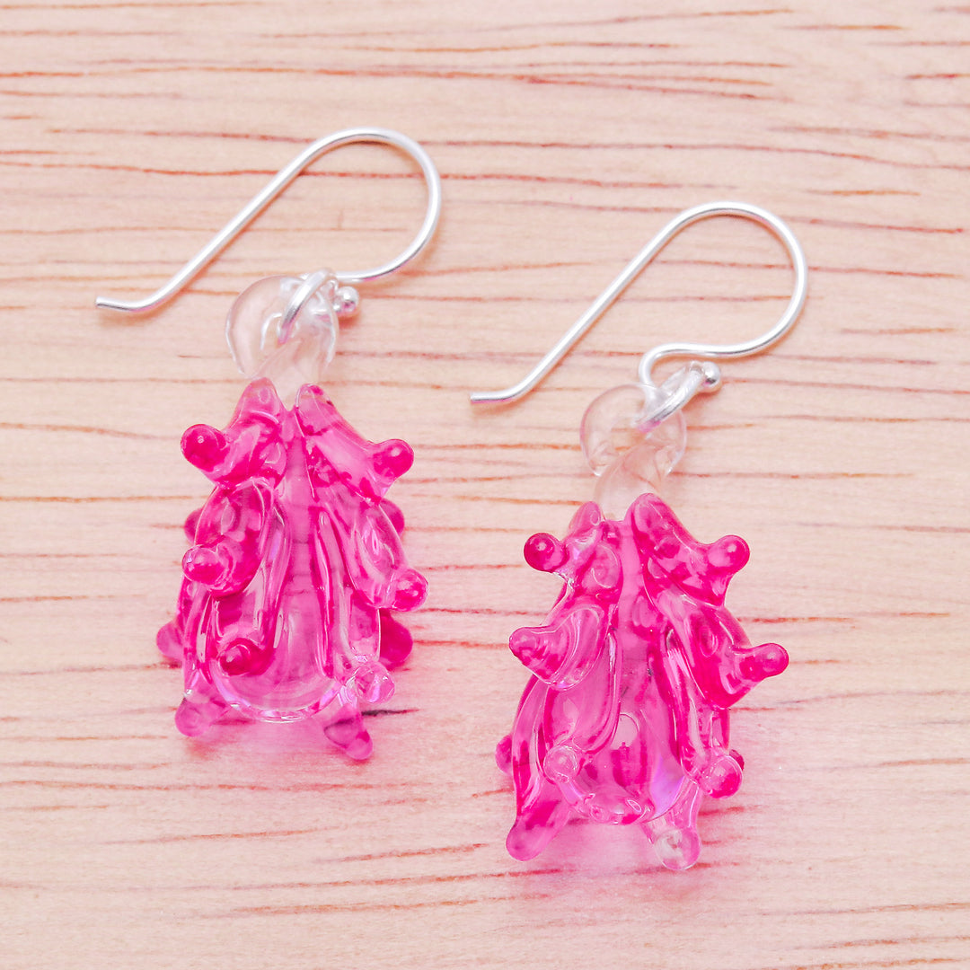 Tree-Inspired Handblown Glass Dangle Earrings in Fuchsia - Fuchsia Tree