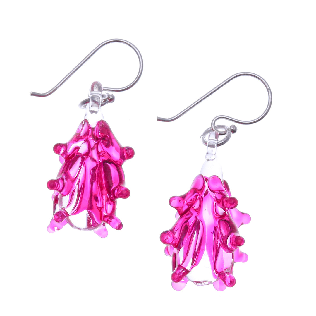 Tree-Inspired Handblown Glass Dangle Earrings in Fuchsia - Fuchsia Tree