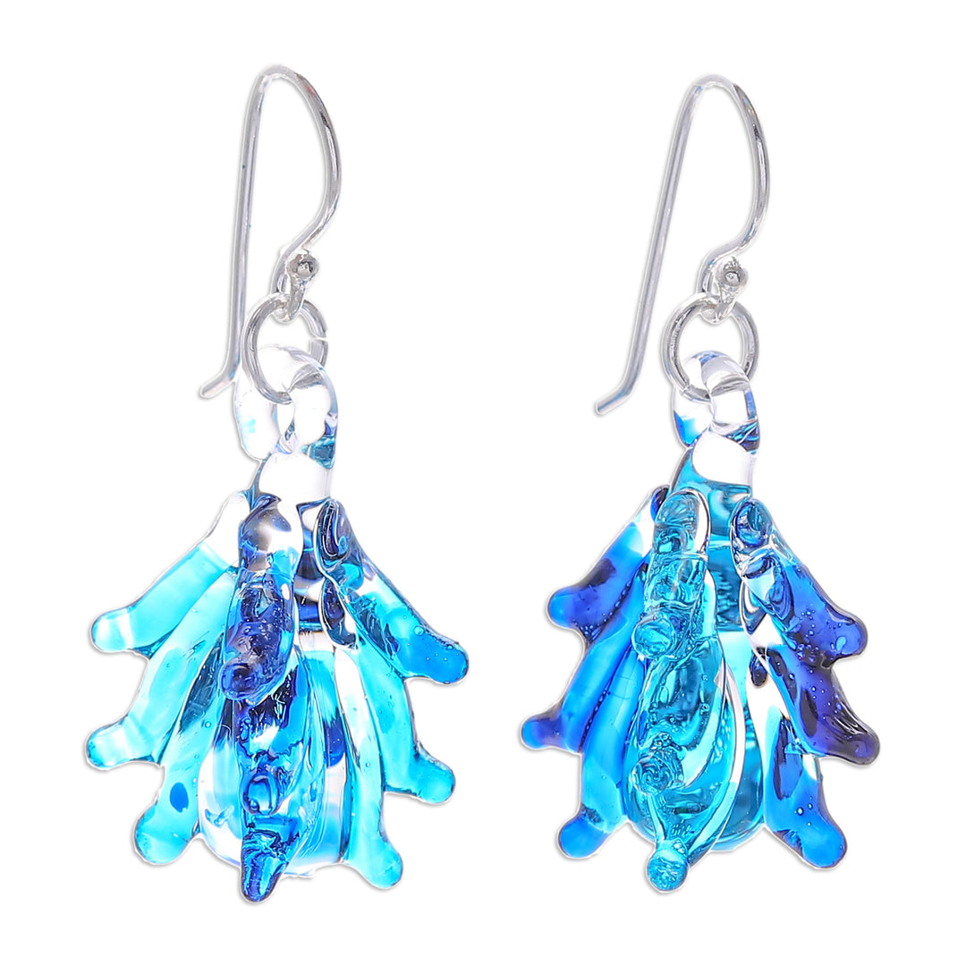 Tree-Inspired Handblown Glass Dangle Earrings in Azure - Azure Tree