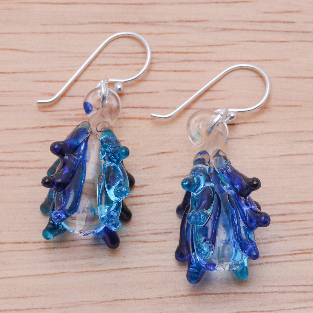 Tree-Inspired Handblown Glass Dangle Earrings in Azure - Azure Tree