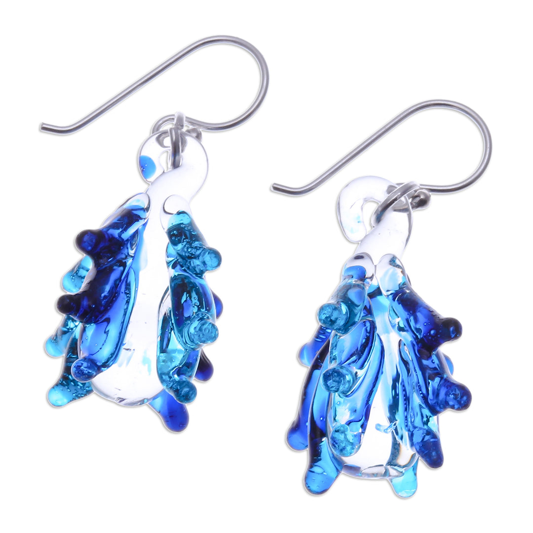 Tree-Inspired Handblown Glass Dangle Earrings in Azure - Azure Tree