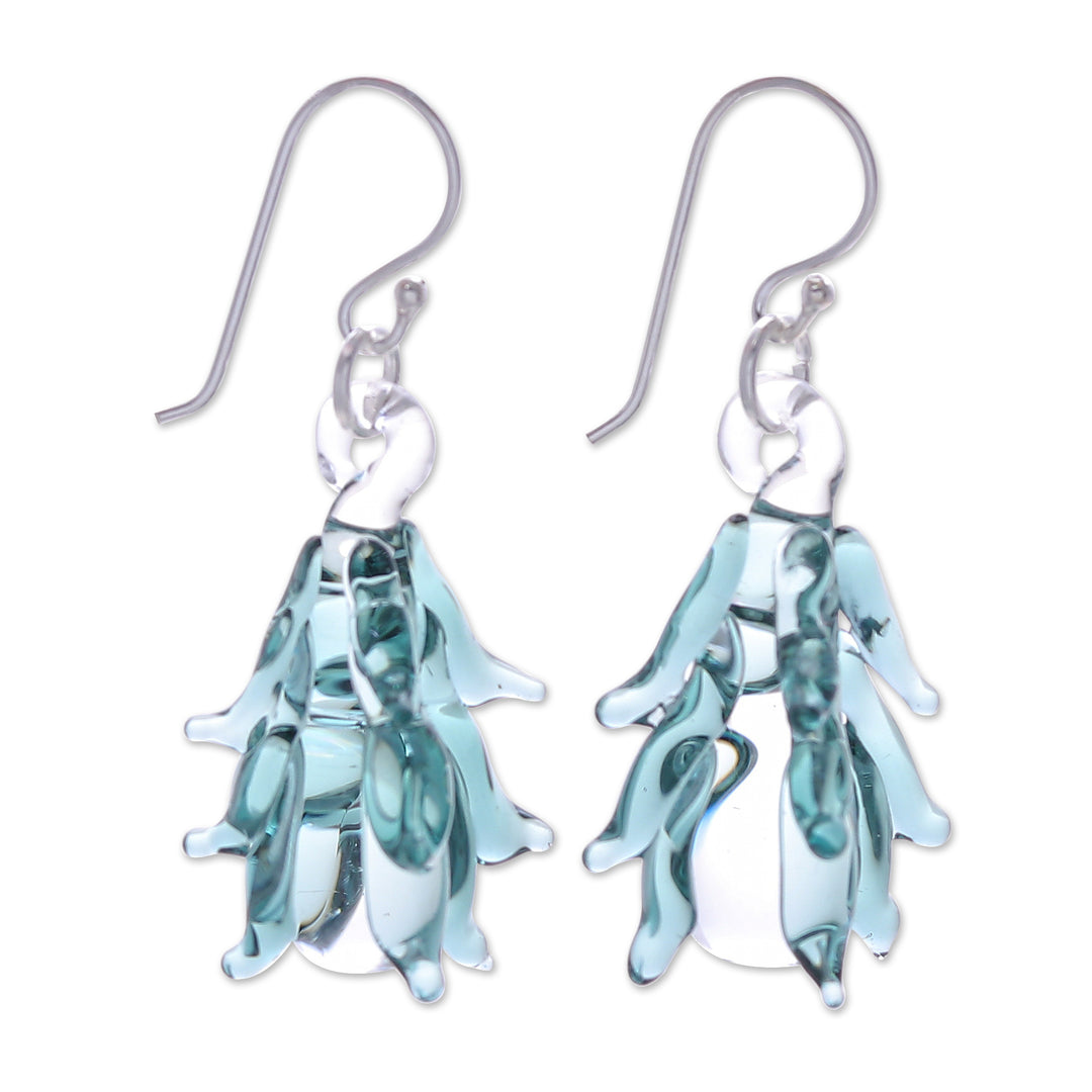 Tree-Inspired Handblown Glass Dangle Earrings in Teal - Teal Tree