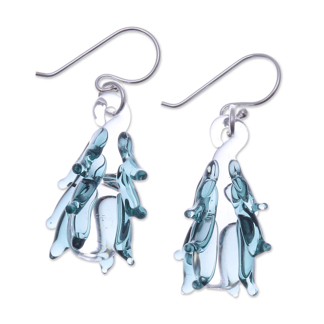 Tree-Inspired Handblown Glass Dangle Earrings in Teal - Teal Tree