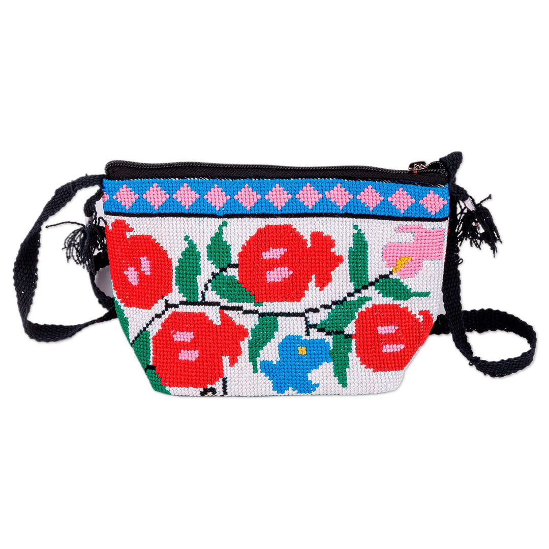 Pomegranate-Themed Embroidered Viscose Sling Bag with Zipper - Pomegranate Journey