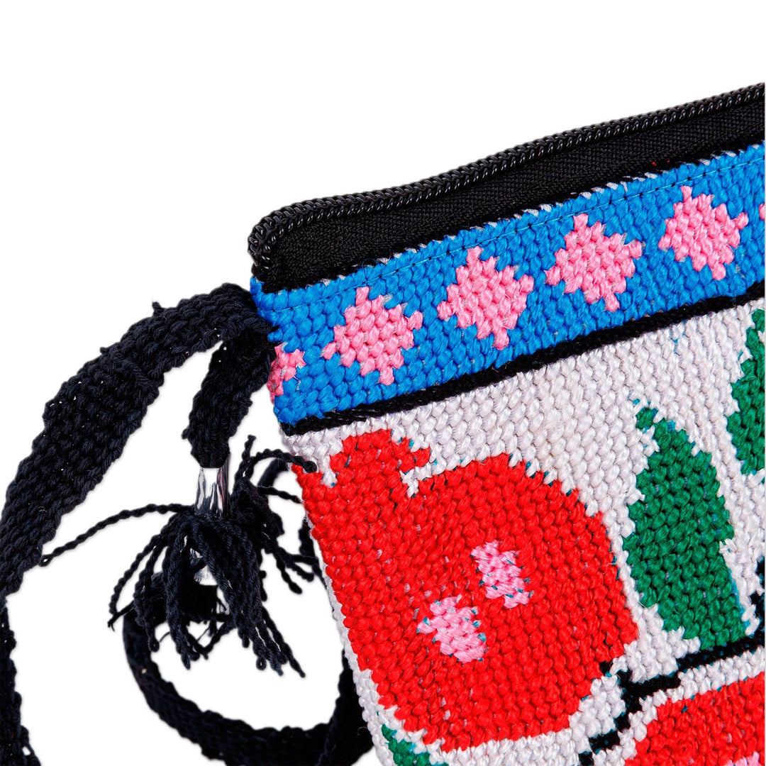 Pomegranate-Themed Embroidered Viscose Sling Bag with Zipper - Pomegranate Journey