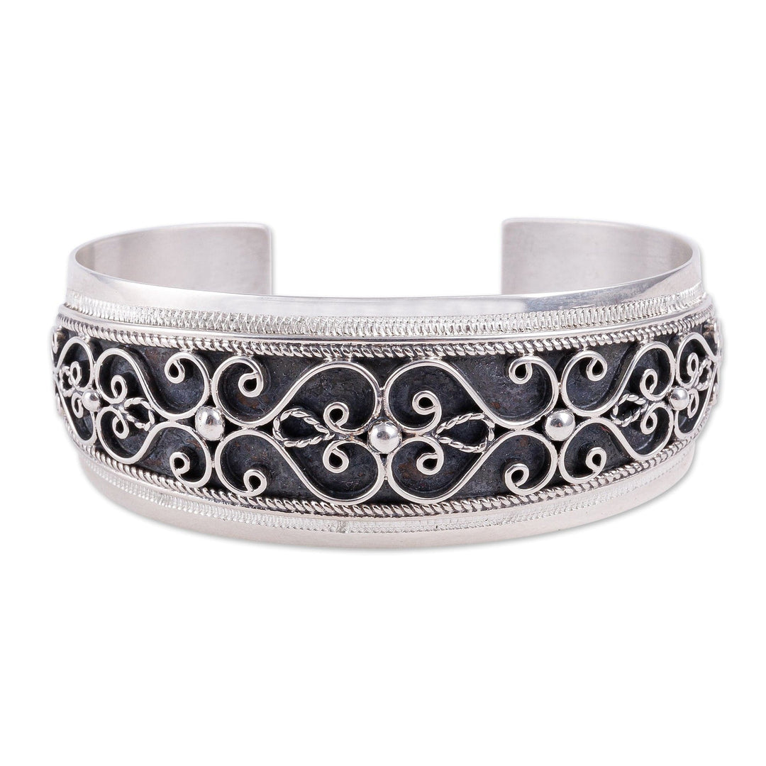 Polished and Oxidized Heart Sterling Silver Cuff Bracelet - Duchess Heart