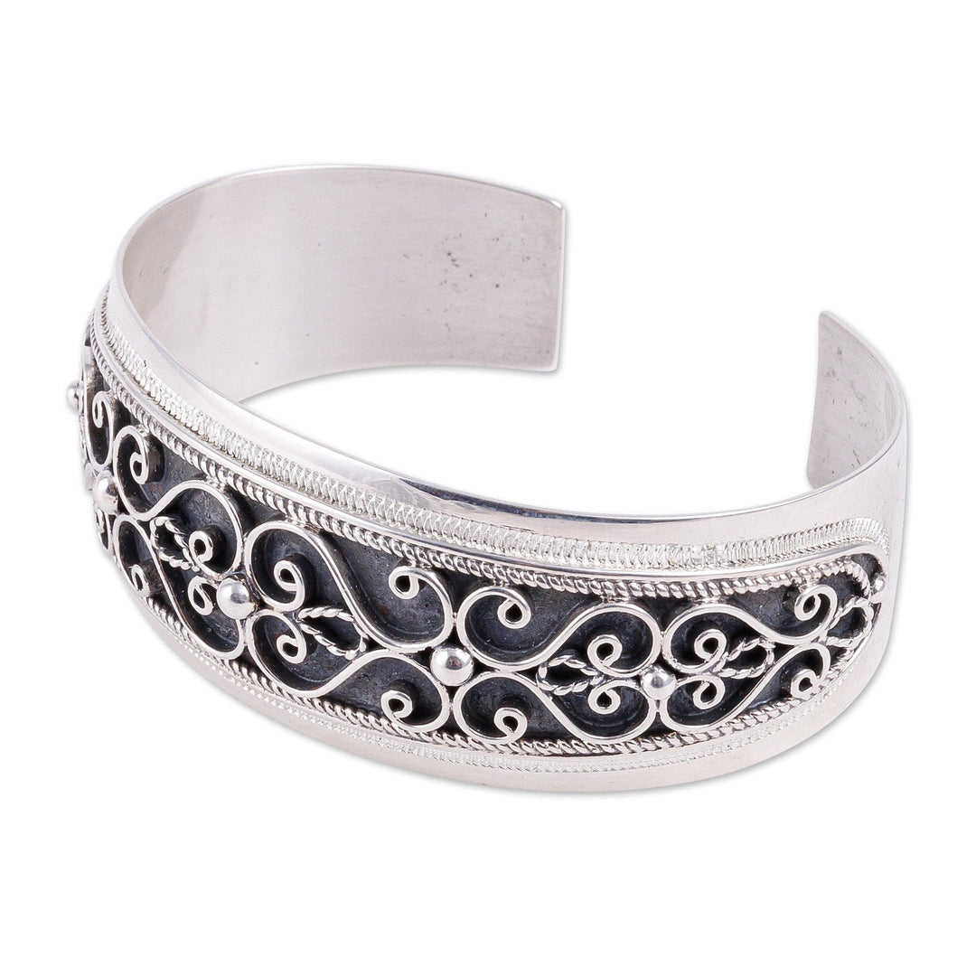 Polished and Oxidized Heart Sterling Silver Cuff Bracelet - Duchess Heart