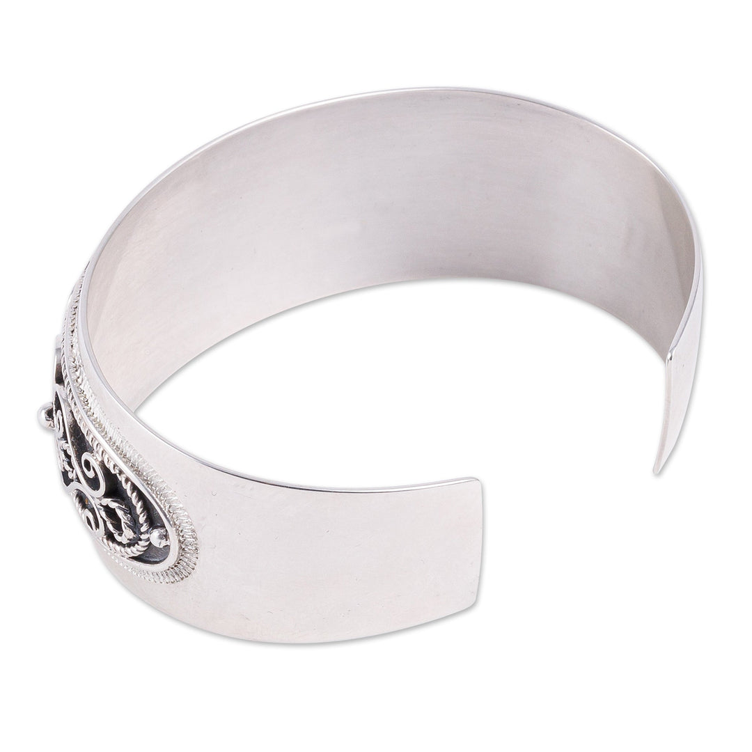Polished and Oxidized Heart Sterling Silver Cuff Bracelet - Duchess Heart