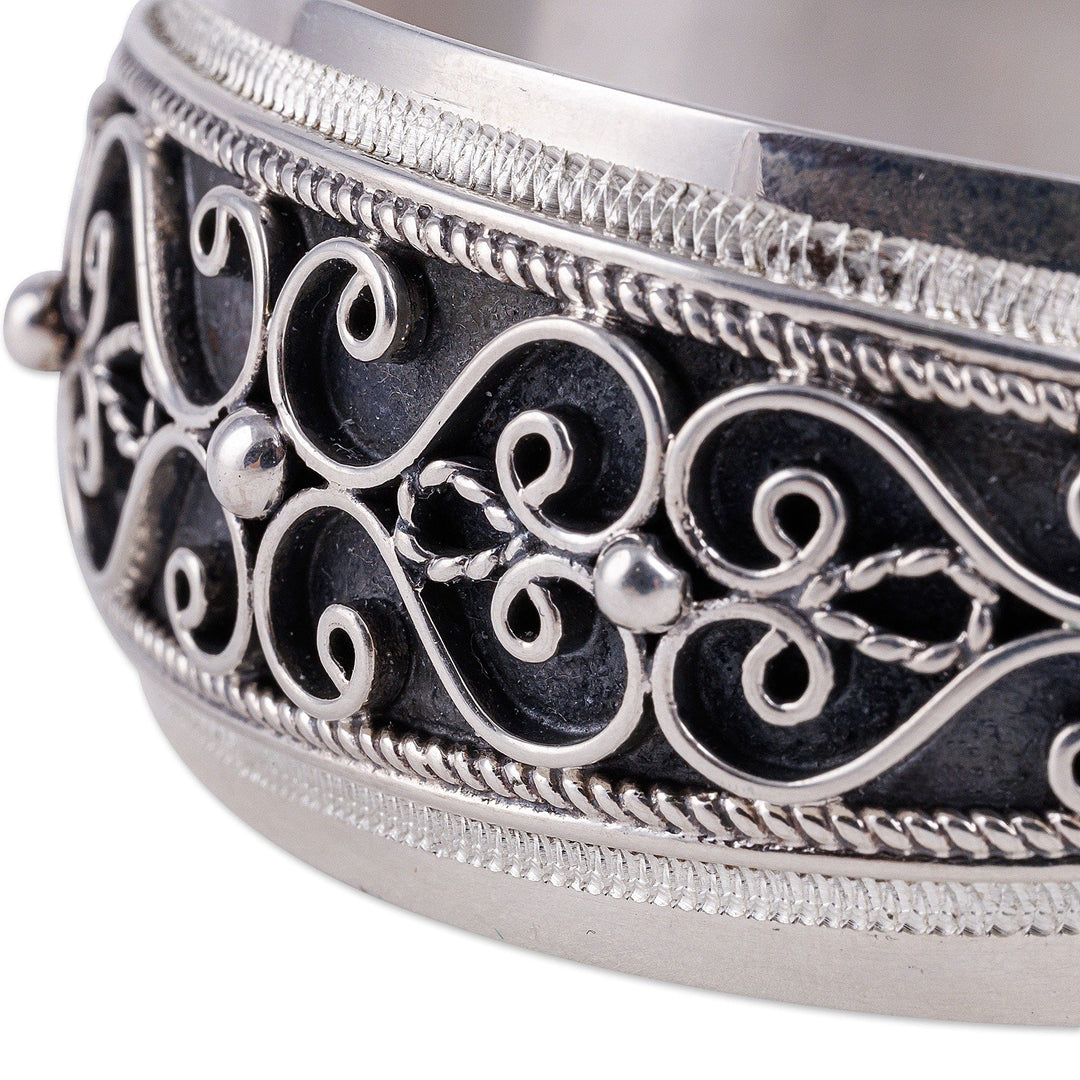 Polished and Oxidized Heart Sterling Silver Cuff Bracelet - Duchess Heart