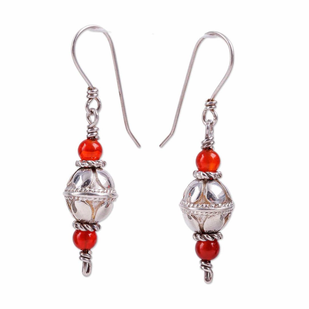 Sterling Silver and Natural Carnelian Dangle Earrings - Fiery Tradition