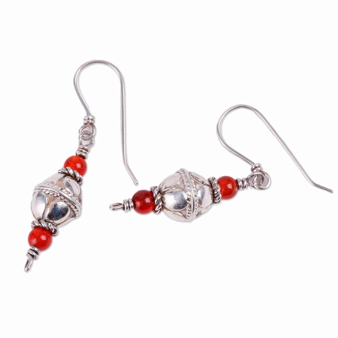Sterling Silver and Natural Carnelian Dangle Earrings - Fiery Tradition