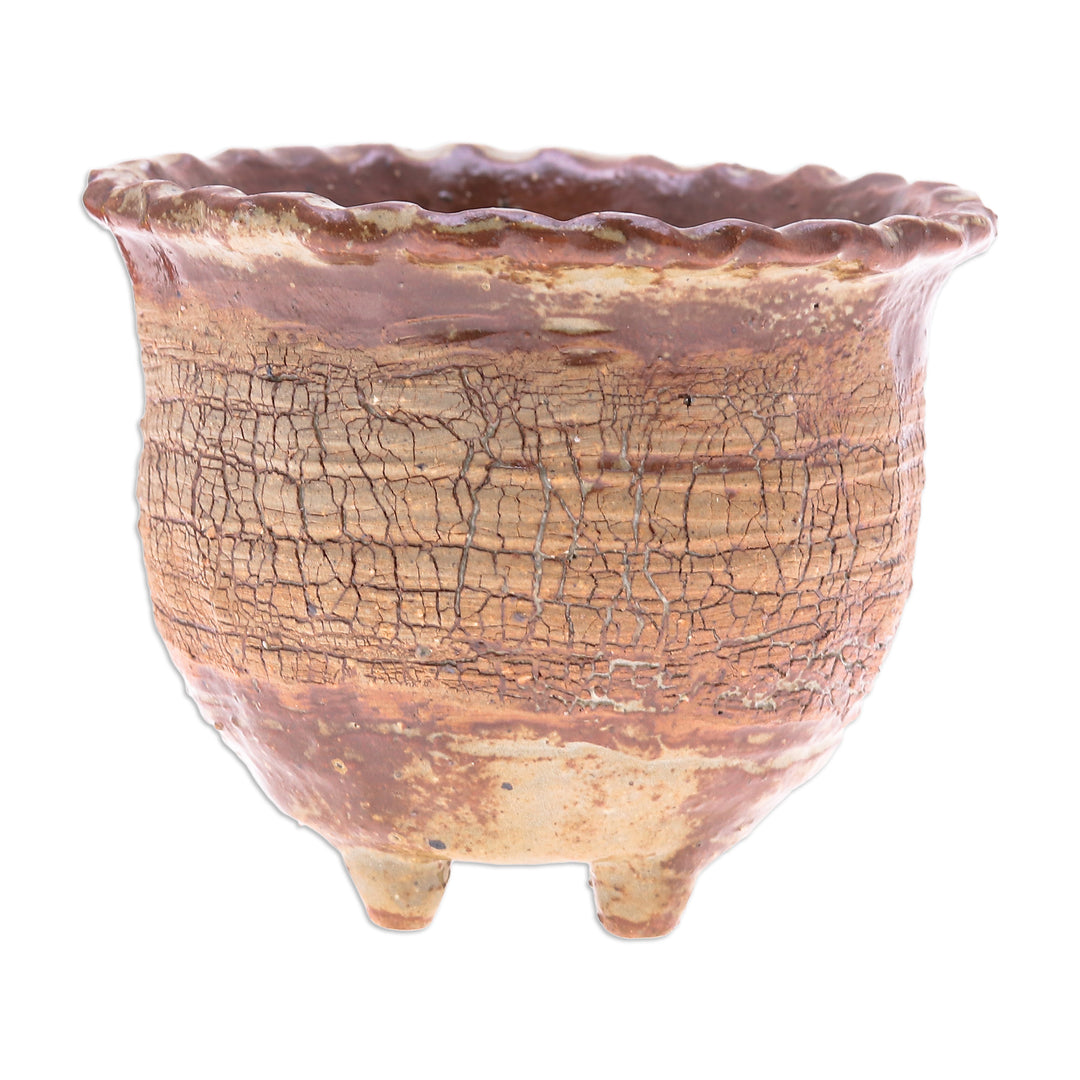 Handcrafted Crackled-Finish Earthy Brown Ceramic Flower Pot - Earth Steps