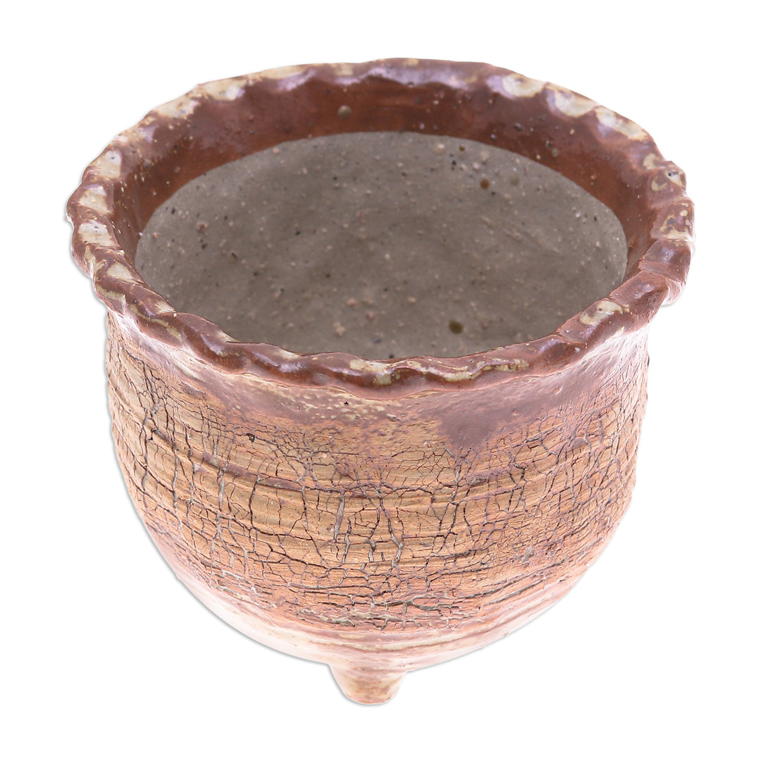 Handcrafted Crackled-Finish Earthy Brown Ceramic Flower Pot - Earth Steps