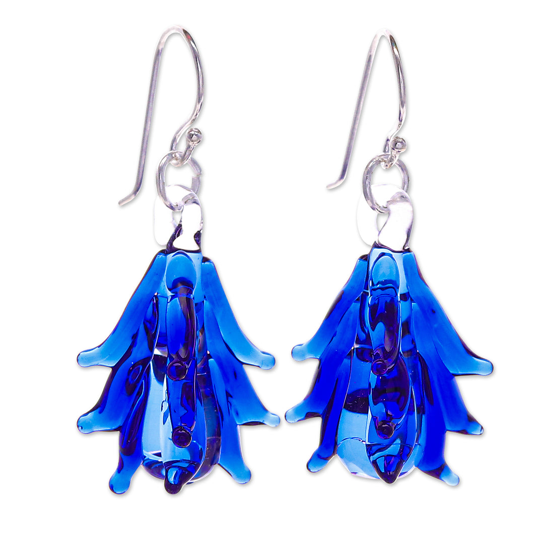 Tree-Inspired Handblown Glass Dangle Earrings in Royal Blue - Royal Blue Tree