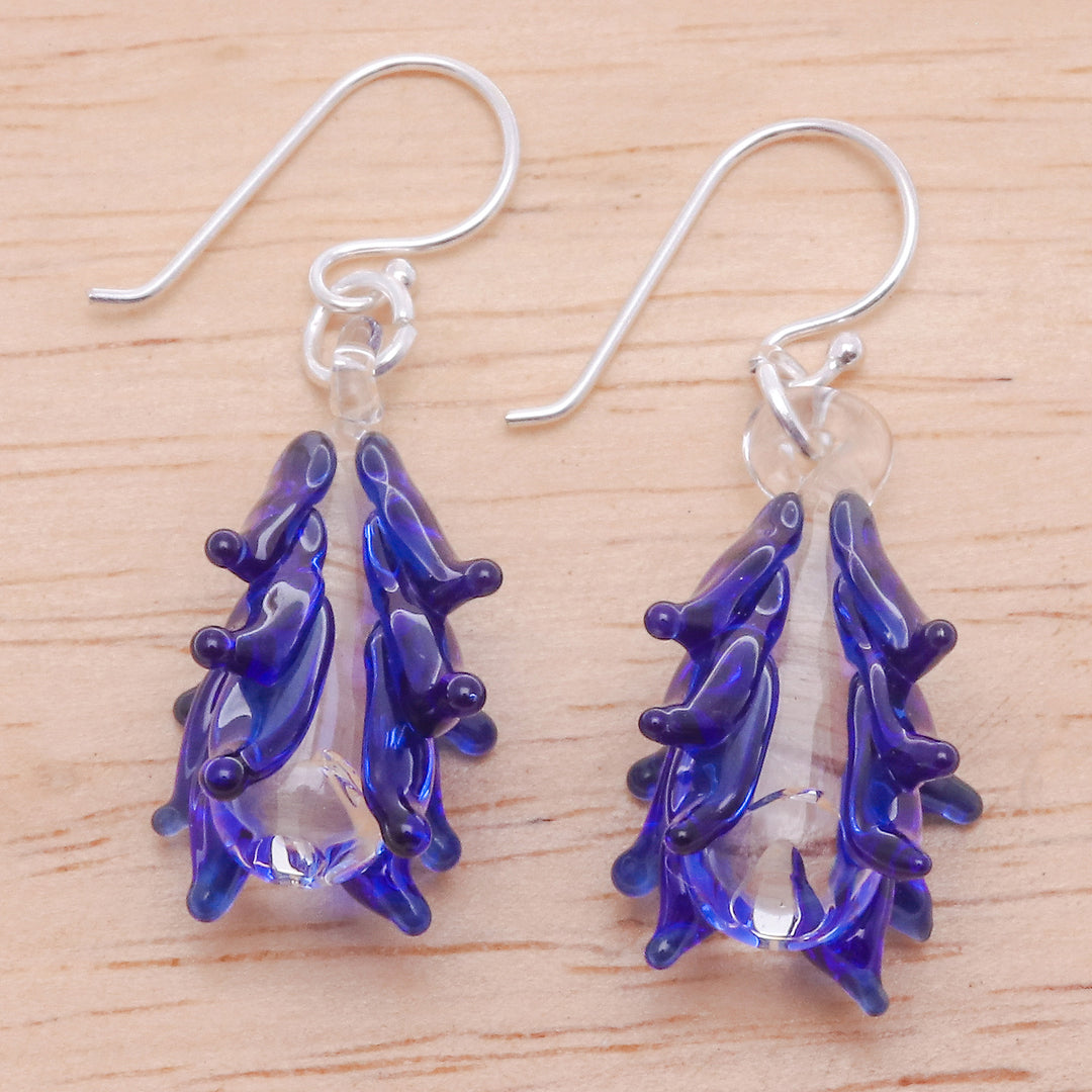 Tree-Inspired Handblown Glass Dangle Earrings in Royal Blue - Royal Blue Tree