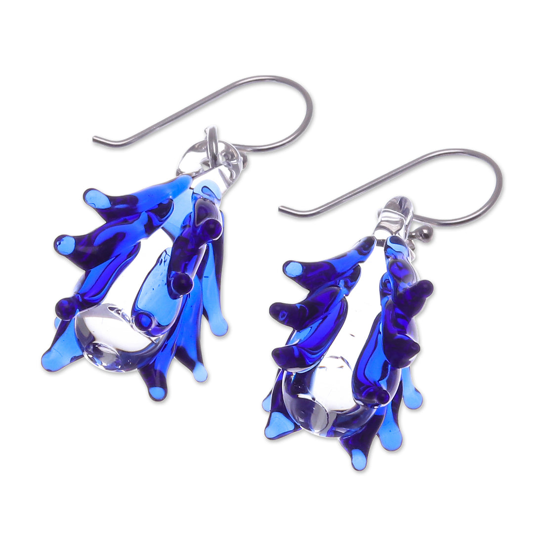 Tree-Inspired Handblown Glass Dangle Earrings in Royal Blue - Royal Blue Tree