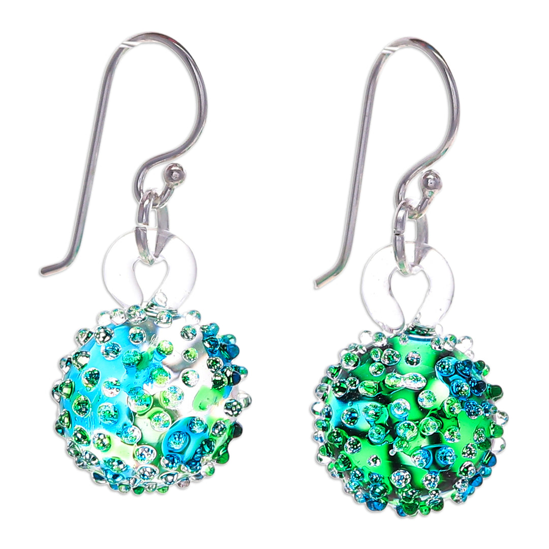 Handblown Glass Spike Ball Dangle Earrings in Green and Blue - Green & Blue Berries