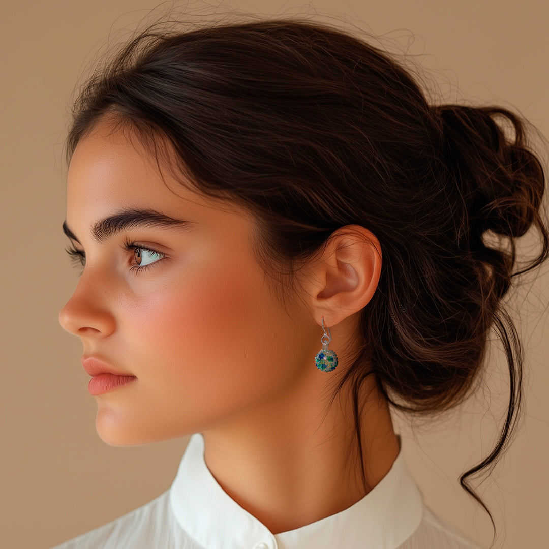 Handblown Glass Spike Ball Dangle Earrings in Green and Blue - Green & Blue Berries