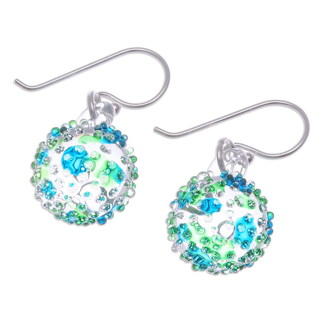 Handblown Glass Spike Ball Dangle Earrings in Green and Blue - Green & Blue Berries