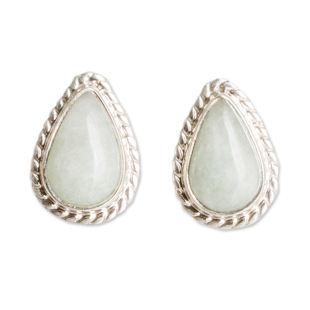 High-Polished Teardrop-Shaped Green Jade Stud Earrings - Teardrop Abundance