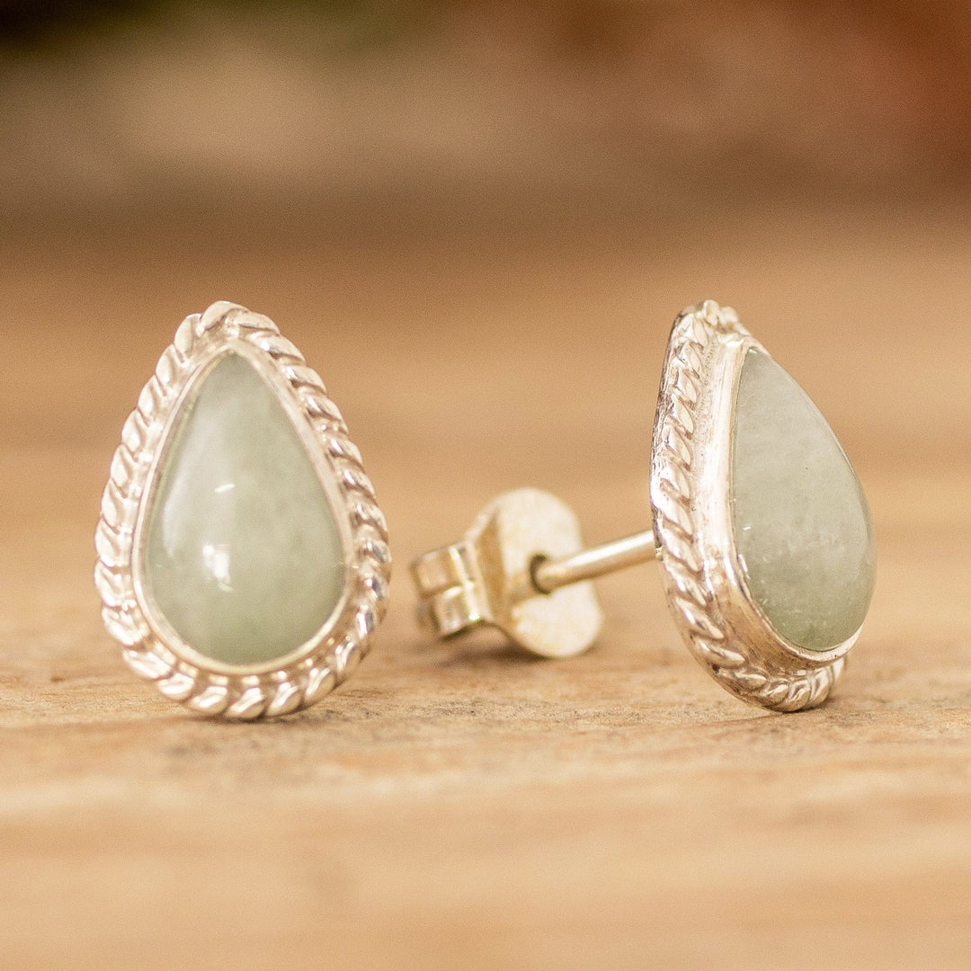 High-Polished Teardrop-Shaped Green Jade Stud Earrings - Teardrop Abundance