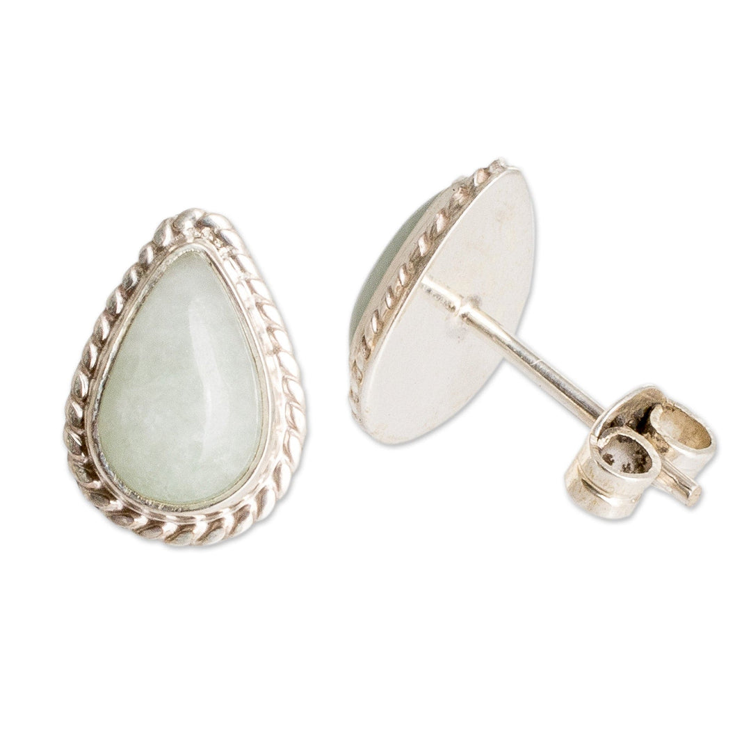 High-Polished Teardrop-Shaped Green Jade Stud Earrings - Teardrop Abundance