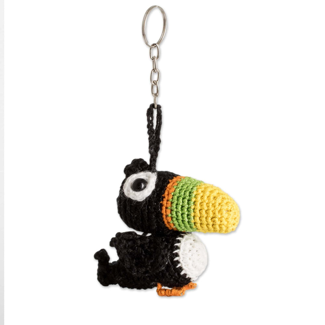 Crocheted 100% Cotton Toucan Keychain with Nickel Ring - Playful Toucan