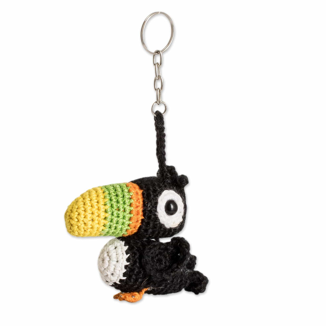 Crocheted 100% Cotton Toucan Keychain with Nickel Ring - Playful Toucan