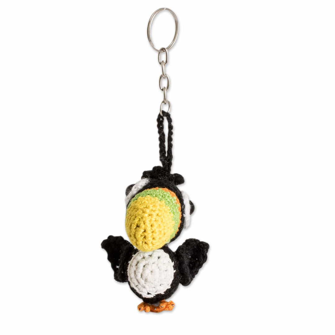 Crocheted 100% Cotton Toucan Keychain with Nickel Ring - Playful Toucan