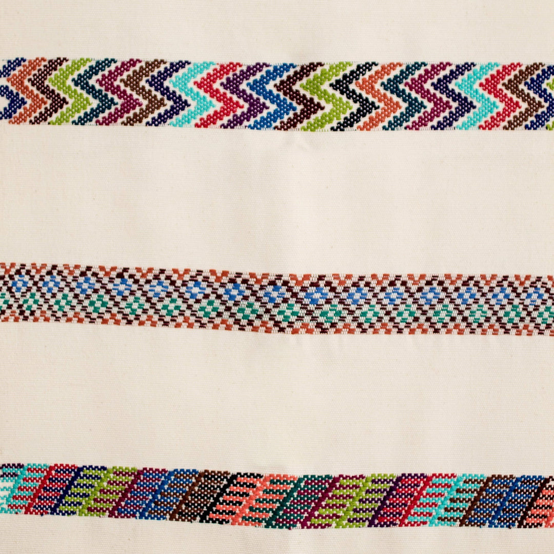 Handloomed Striped Ivory Cotton Table Runner with Fringes - Route to the Sky