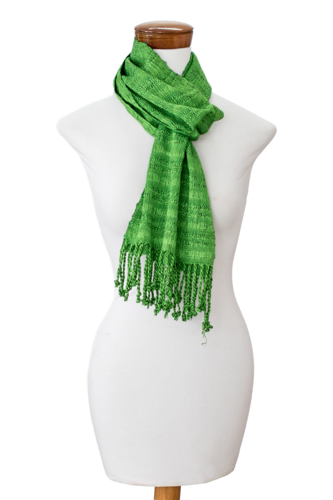 Handwoven Rayon Made from Bamboo Scarf with Fringes in Green - Green Reflections