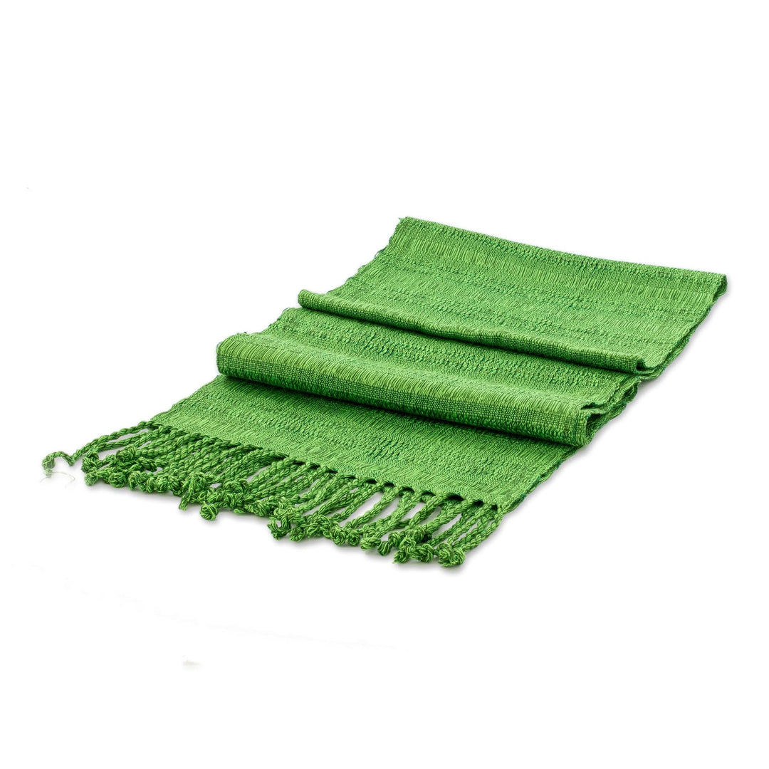Handwoven Rayon Made from Bamboo Scarf with Fringes in Green - Green Reflections