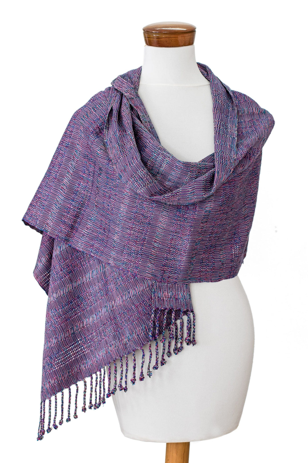 Purple Textured Fringed Cotton Scarf Hand-Woven in Guatemala - Mystic Magenta