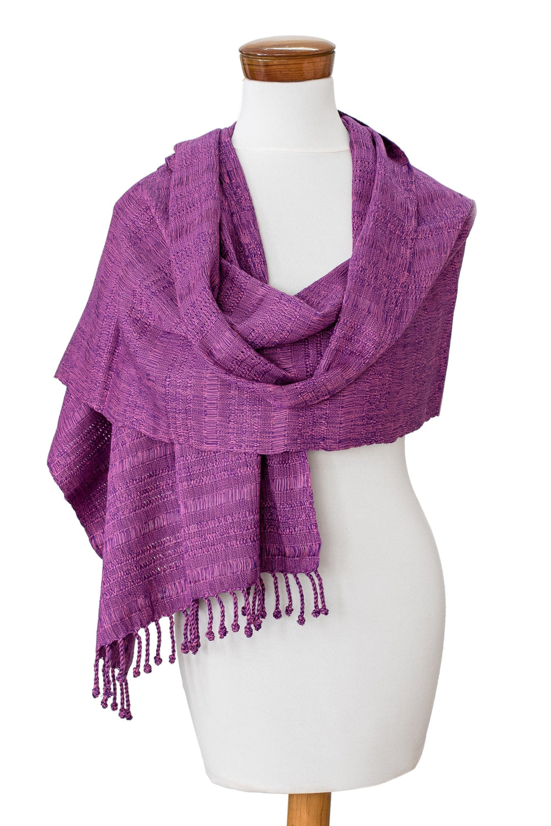 Hand-Woven Textured Fringed Cotton Scarf in Purple and Pink - Purple Serenade