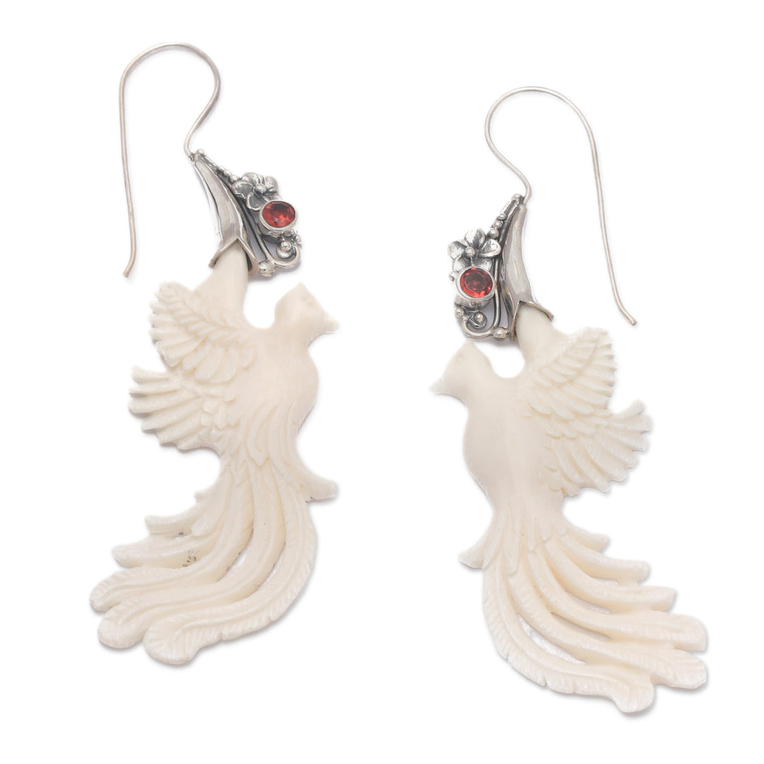 Peacock-Themed Natural Faceted Garnet Drop Earrings - Passionate Peacock
