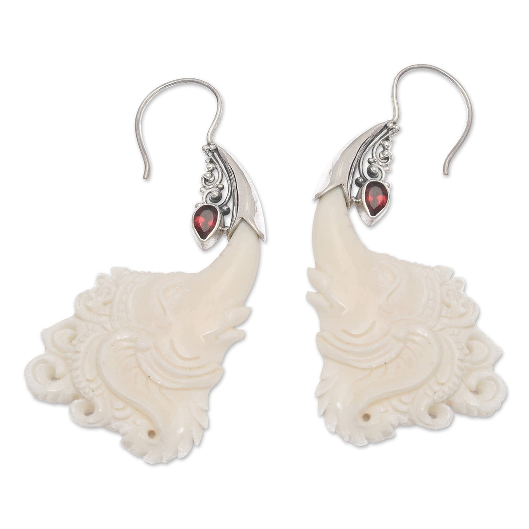 Ganesha-Themed Sterling Silver and Garnet Drop Earrings - Romance by Ganesh