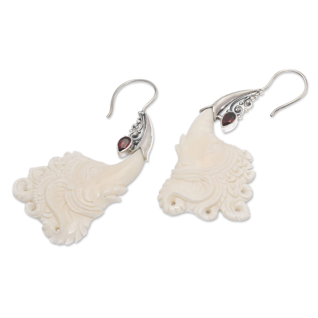 Ganesha-Themed Sterling Silver and Garnet Drop Earrings - Romance by Ganesh