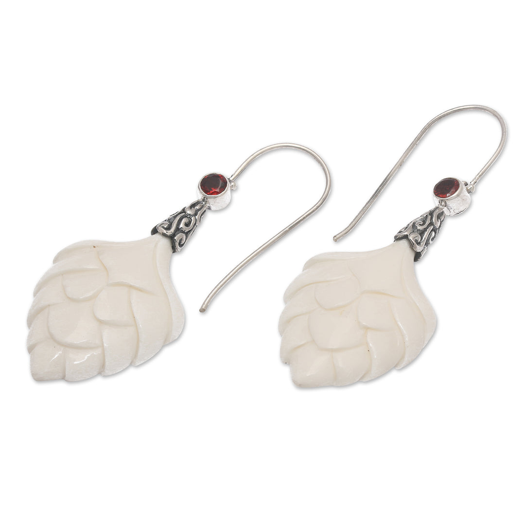Lotus Sterling Silver and Natural Round Garnet Drop Earrings - Bud of Passion