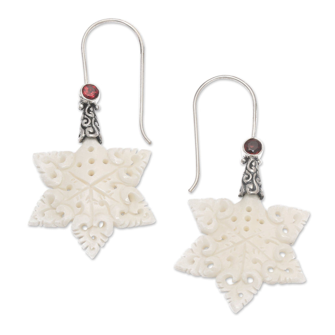 Snowflake-Themed Faceted Round Natural Garnet Drop Earrings - Snowy Passion