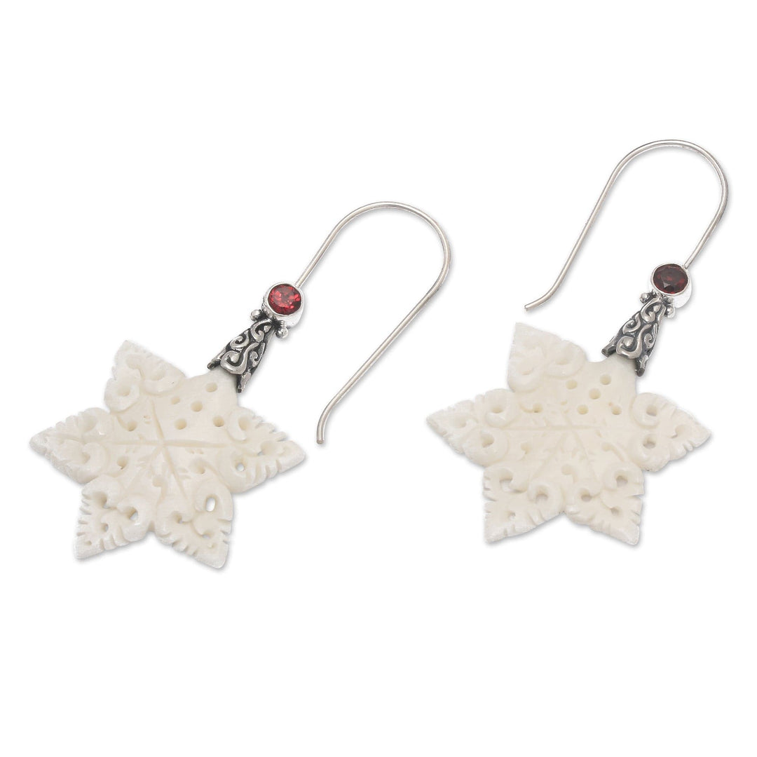 Snowflake-Themed Faceted Round Natural Garnet Drop Earrings - Snowy Passion