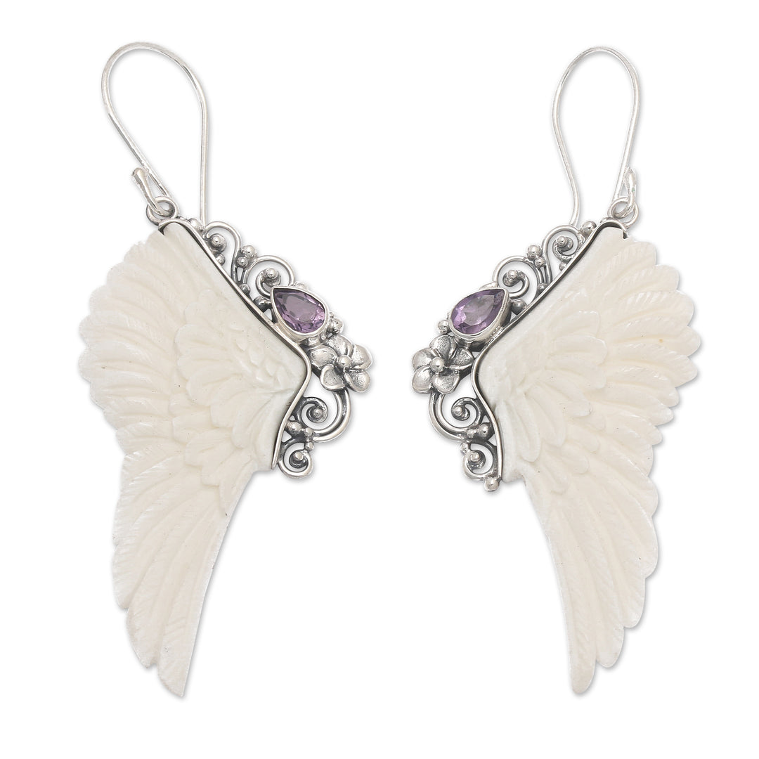 Traditional Wing-Shaped Faceted Amethyst Dangle Earrings - Flying with Wisdom