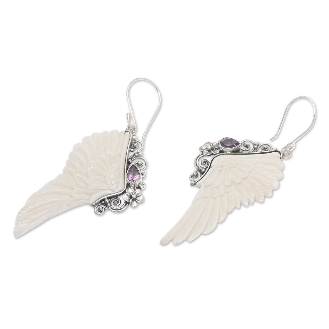 Traditional Wing-Shaped Faceted Amethyst Dangle Earrings - Flying with Wisdom