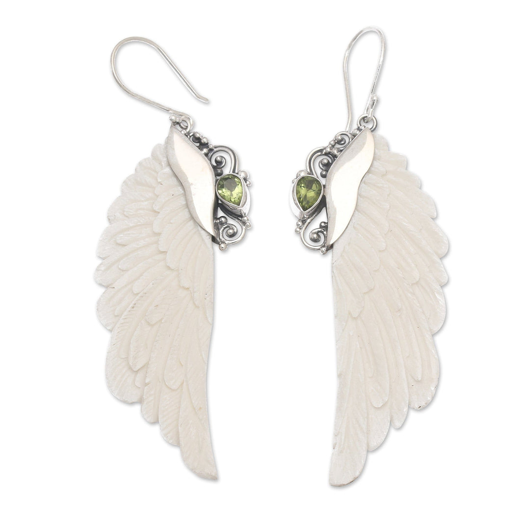 Classic Wing-Shaped Natural Pear Peridot Dangle Earrings - Lucky Plumage