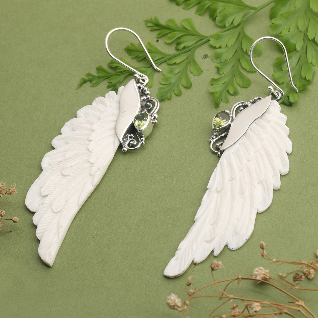 Classic Wing-Shaped Natural Pear Peridot Dangle Earrings - Lucky Plumage