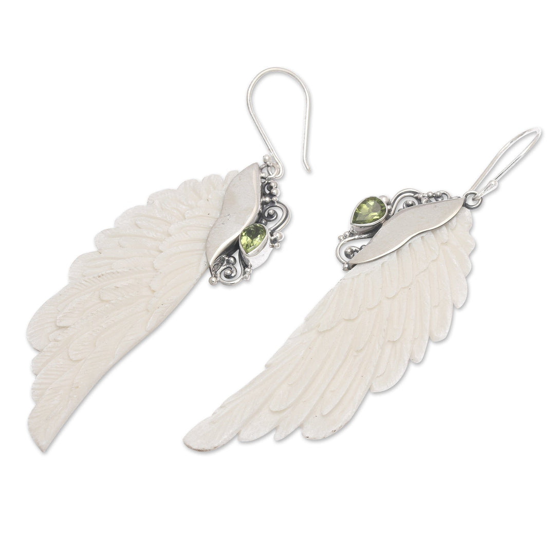 Classic Wing-Shaped Natural Pear Peridot Dangle Earrings - Lucky Plumage