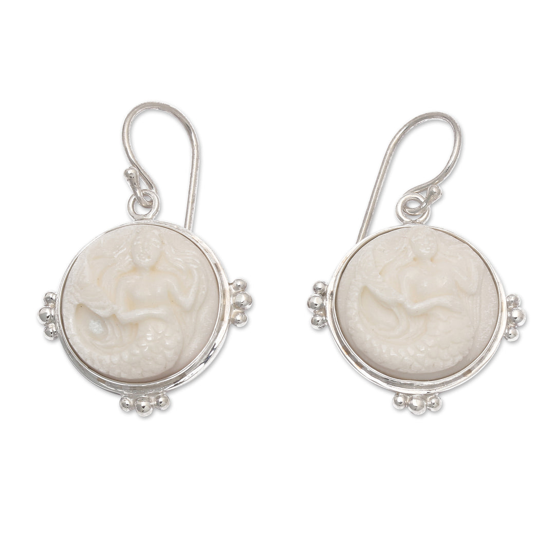 Polished Mermaid-Themed Sterling Silver Dangle Earrings - Beautiful Mermaid